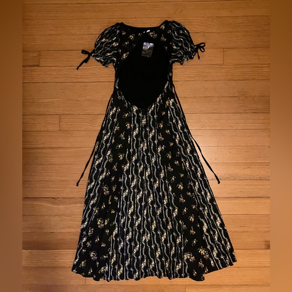 NWOT Free People Magdalena Midi dress in Black/Yellow Floral Sz 0. - Picture 4 of 12